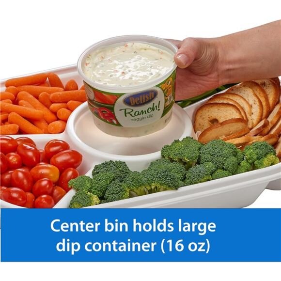 Jumbo Divided Serving Tray With Lid - Includes 6 Bins for Party Platter - Picture 5 of 8